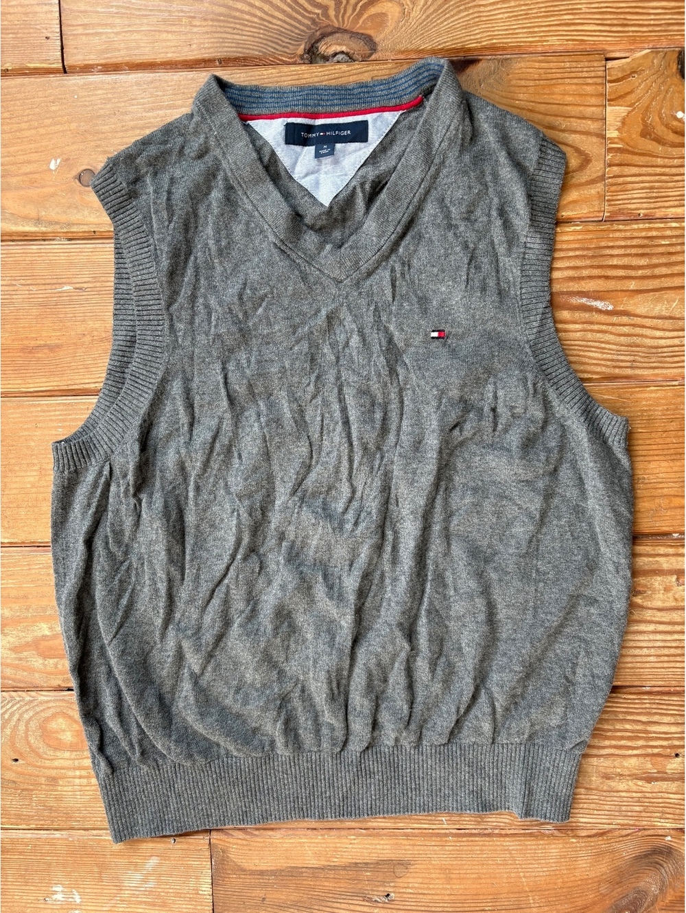 Tommy Hilfiger Gray Cotton V Neck Sweater Vest Men’s Medium Classic